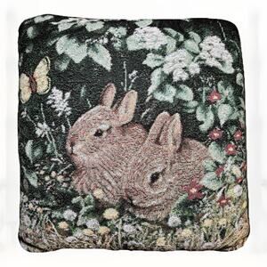 Rabbit Bunny Tapestry Throw Pillow 16x16 Green Floral Woodland Cushion Easter